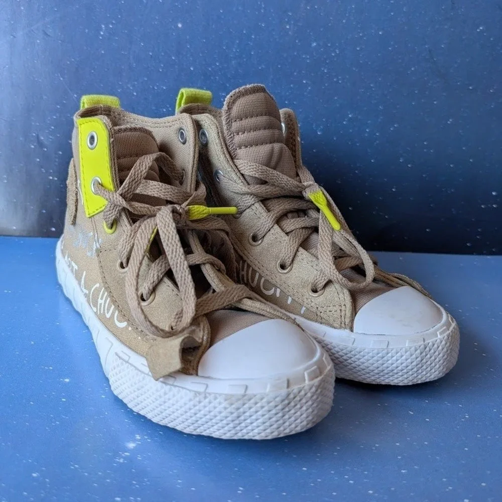 Converse UNT1TL3D High Top Sneakers Youth 1 Khaki Tan Neon Not A Chuck A04174C